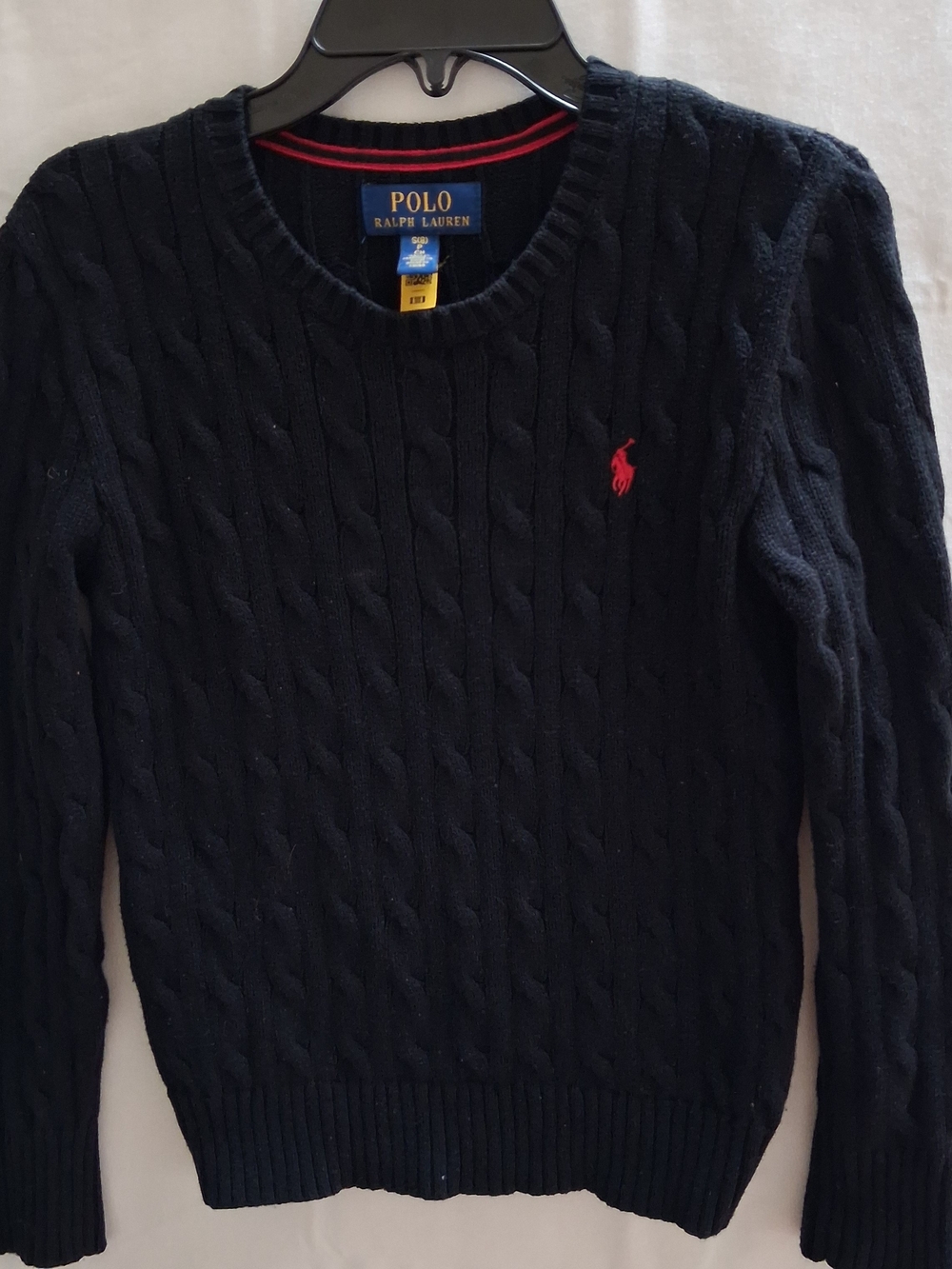 Polo Ralph Lauren Black Cable Knit Sweater Red Pony Logo S(8)